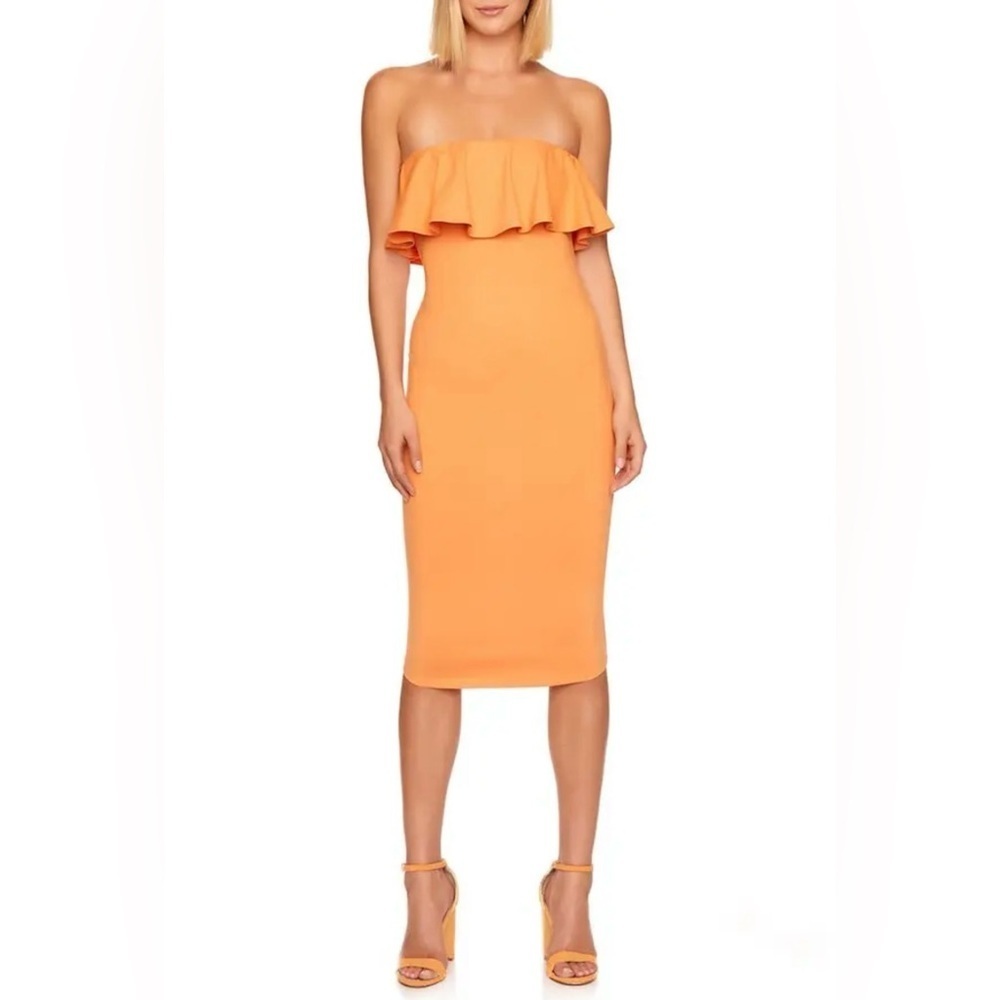 Susana Monaco Strapless Ruffle Midi Dress in Orange Sz MEDIUM